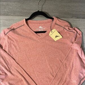Tommy Bahama Heathered Coral V-Neck Long Sleeve Pullover